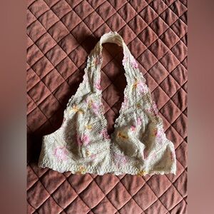 Intimately by Free people halter lace bralette ivory/floral design